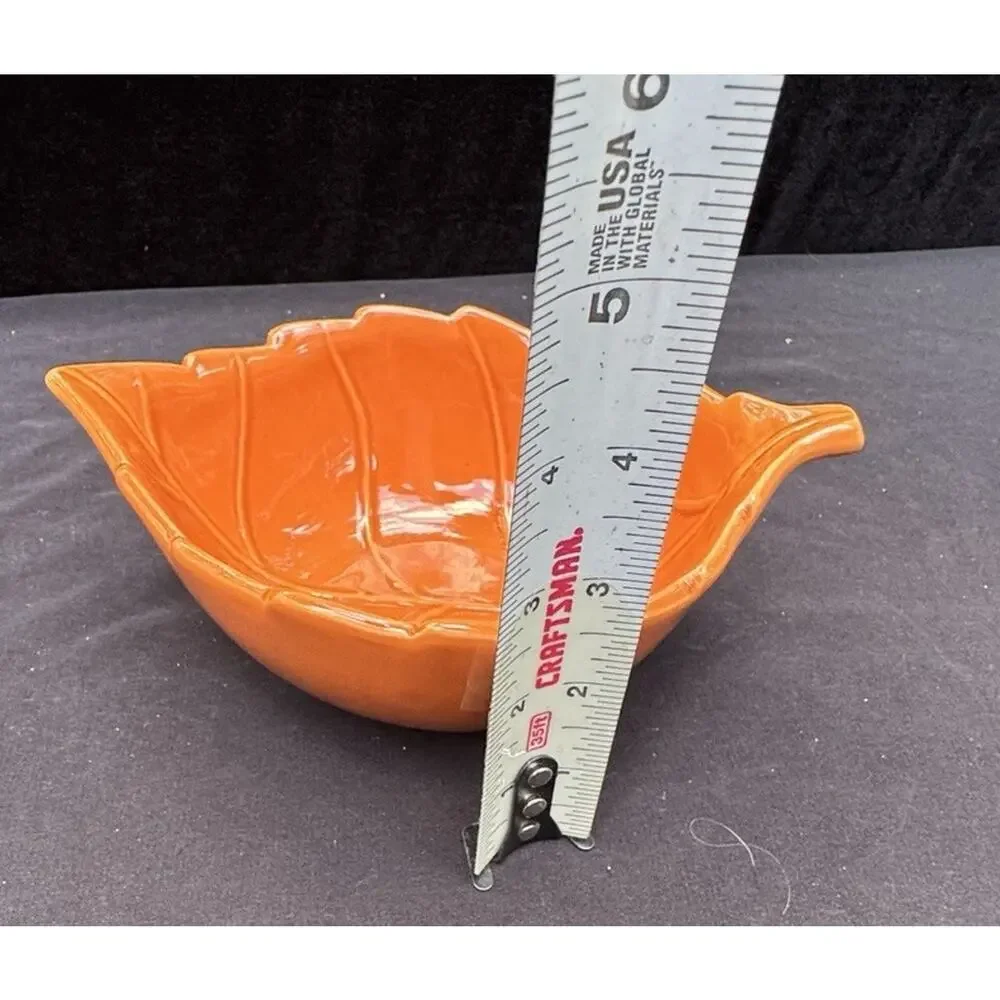 Vintage Gift Craft Fall Thanksgiving Orange Leaf Shape Bowl -C15